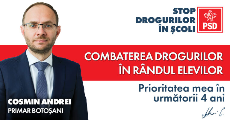 Cosmin Andrei, primarul municipiului Botoșani: „Stop drogurilor în școli, va fi un program permanent de prevenție și consiliere a elevilor și părinților”